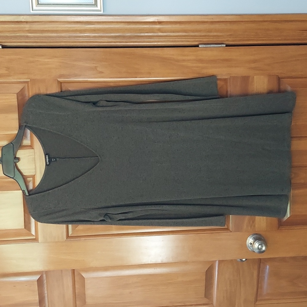 Express Boho V-Neck Long Sleeve Olive and Black Sweater Dress, Size Large, EUC - Picture 1 of 7